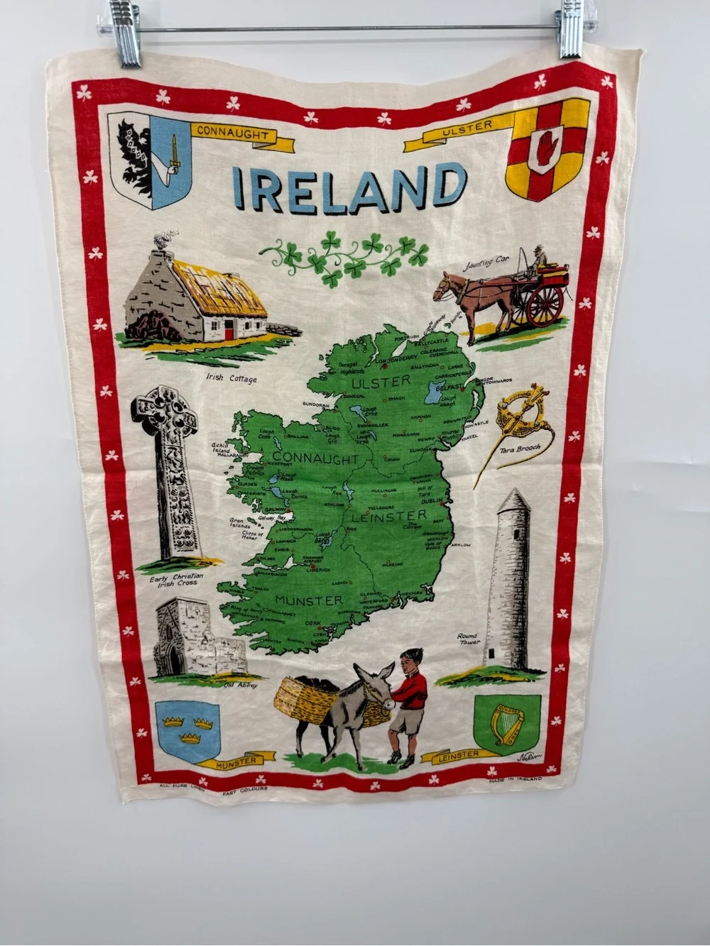 Vintage Nelson Ireland Map Tea Towel Pure Linen Made in Ireland Irish 29x20